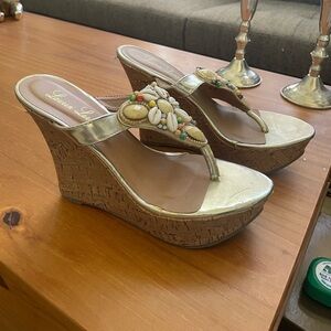 Lauren Lorraine Shell Beaded Gold Wedge